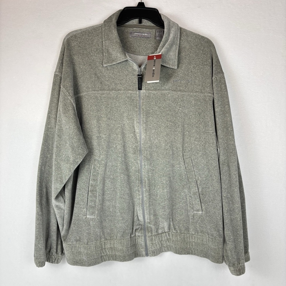 Pierre Cardin Men's Velour Track Jacket Gray Grey Vintage Full Zip Large NWT